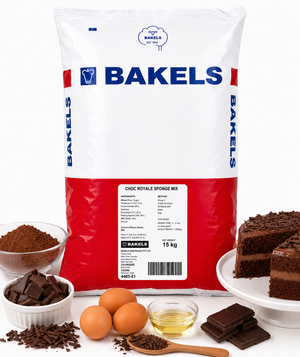 Bakels Choc Royale Sponge Mix 15KG Bag – Premium Chocolate Sponge Cake Mix for Soft & amp; Moist Cakes