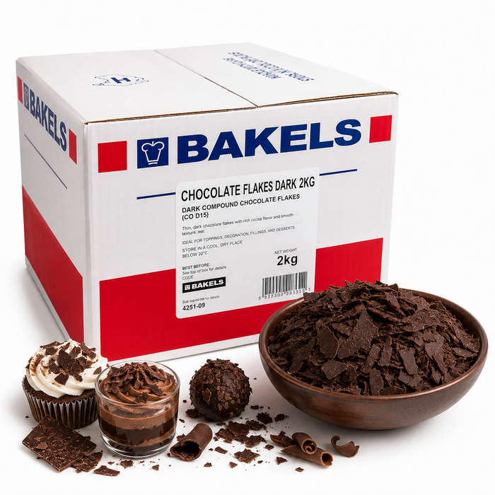 Chocolate Flakes Dark 2KG Carton – Premium Dark Chocolate Flakes for Baking, Decorating Desserts