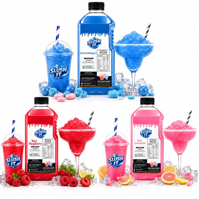 Kids Party Slushy Bundle Pack, Blue Bubblegum, Red Raspberry, and Pink Lemonade