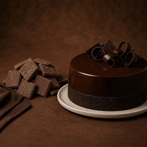 Bakels Chockex Dark Compound Chocolate 10KG | Premium Baking Coating Chocolate on a cake with chocolate curls