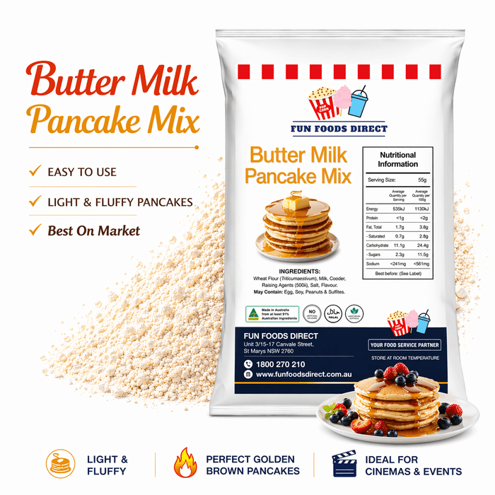 Breakfast dessert mix bundle featuring Butter Milk Pancake Mix for light, fluffy pancakes and delicious café-style breakfast treats.