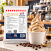 Coffee Soft Serve & Thickshake Mix 1kg pouch beside coffee soft serve and espresso at a cafe counter