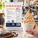 Hand holding coffee soft serve beside the Coffee Soft Serve & Thickshake Mix 1kg pouch
