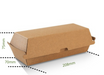 eco-friendly hot dog boxes in corrugated kraft material, showcasing dimensions of 208mm x 75mm x 70mm.