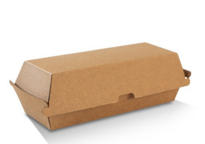 Eco-friendly hot dog boxes made from strong corrugated kraft cardboard for secure food serving.
