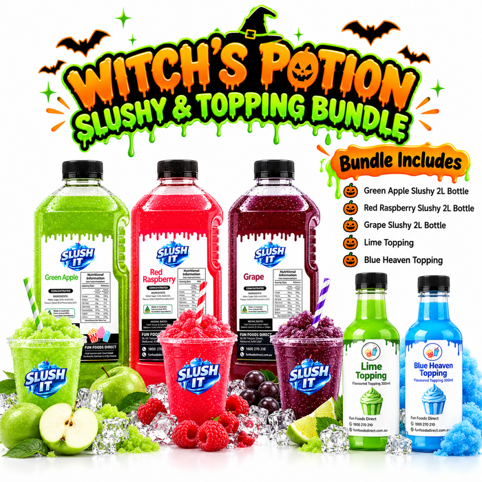 Halloween Witch's Potion Drinks Bundle – 3 × 2L Slushy Mixes + 2 Milkshake Toppings
