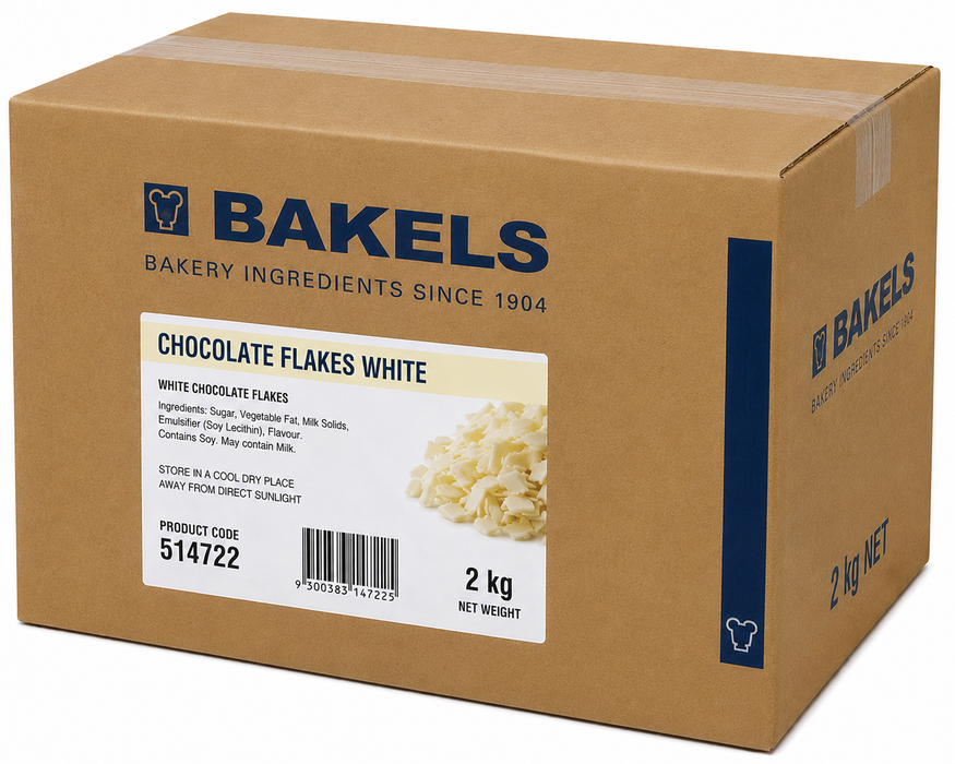 Chocolate Flakes White 2KG Carton – Premium White Chocolate Flakes for Baking, Decorating &amp; Desserts