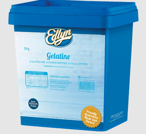 Edlyn gelatine 2kg blue bulk gelatine tub for setting and thickening desserts, jellies, mousses and savoury dishes