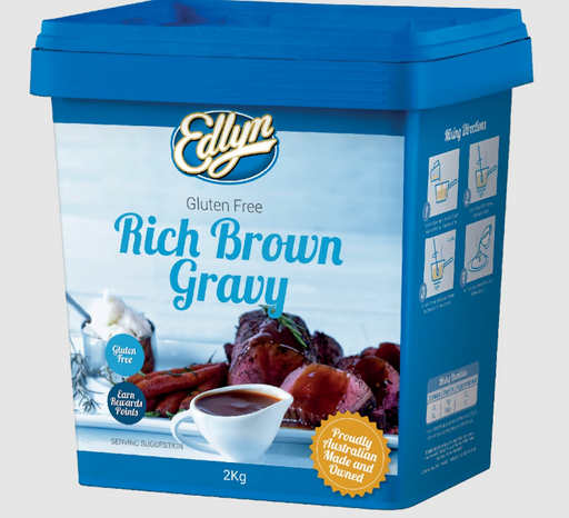 Edlyn rich brown gravy mix 2KG gluten free catering tub front packaging product photo