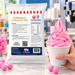 Hand holding a cup of pink bubblegum soft serve beside the Bubblegum Soft Serve Mix 1kg pouch