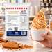 Caramelised Biscuit Soft Serve 1KG bag beside a cup of soft serve being served
