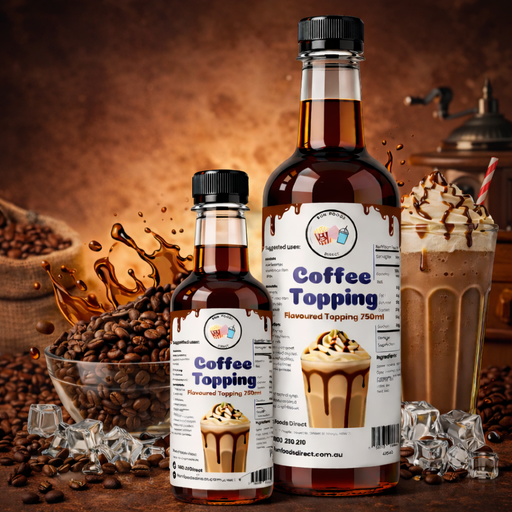 High Quality Coffee Milkshake Toppings in stylish bottles, perfect for enhancing milkshakes and desserts.