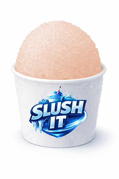 Refreshing Slush It snow cone with pink ice in a cup, perfect for summer treats.