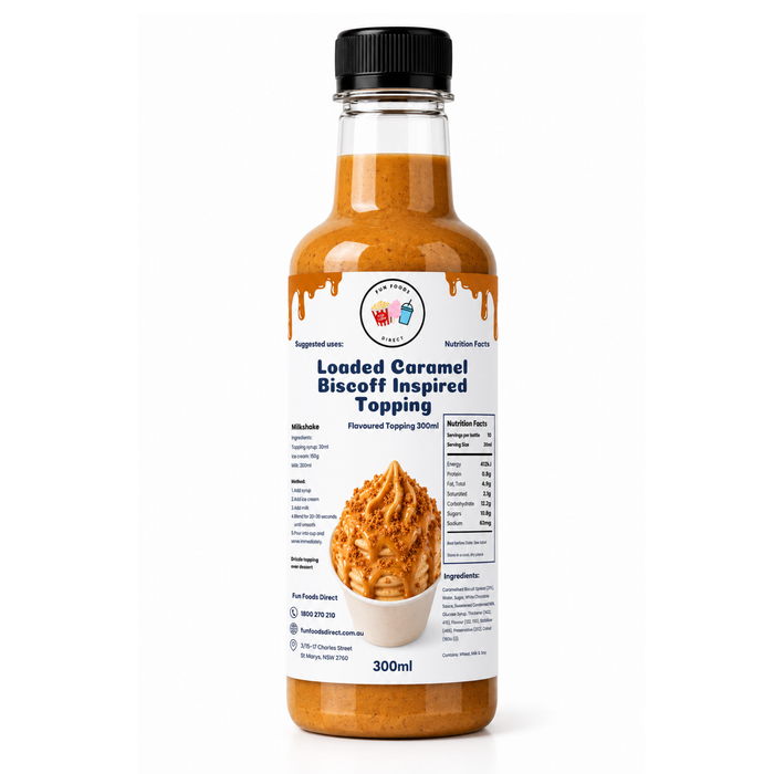 Loaded Caramel Biscoff Inspired Premium Milkshake Syrup & Dessert Topping for Thickshakes, Sundaes & Drinks