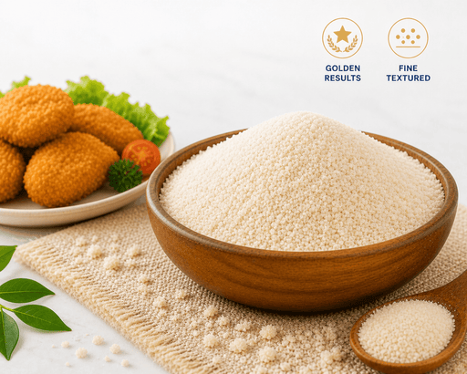 Mauri Breadcrumb TLC Fine 10KG | Premium Fine Breadcrumbs for Coating & Cooking in a wooden bowl on a table.