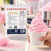 Pink Fairy Floss Soft Serve 1kg bag beside a cup of soft serve being served