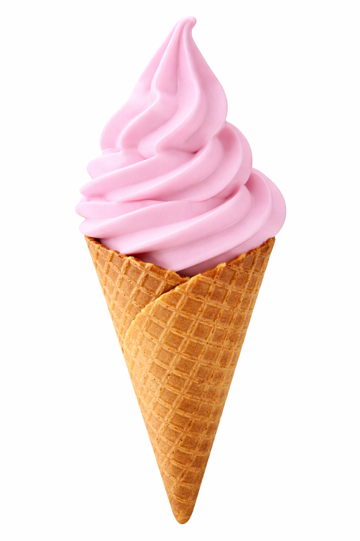 Delicious pink soft serve ice cream in a waffle cone, showcasing Pink Fairy Floss Soft Serve Mix.