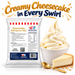 Cheesecake Soft Serve 1kg bag and soft serve dessert on a white background