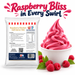 Raspberry Sherbet Soft Serve 1kg bag and soft serve dessert on a white background