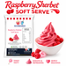 Raspberry Sherbet Soft Serve Mix featured with creamy soft serve and fresh raspberries, perfect for refreshing desserts.