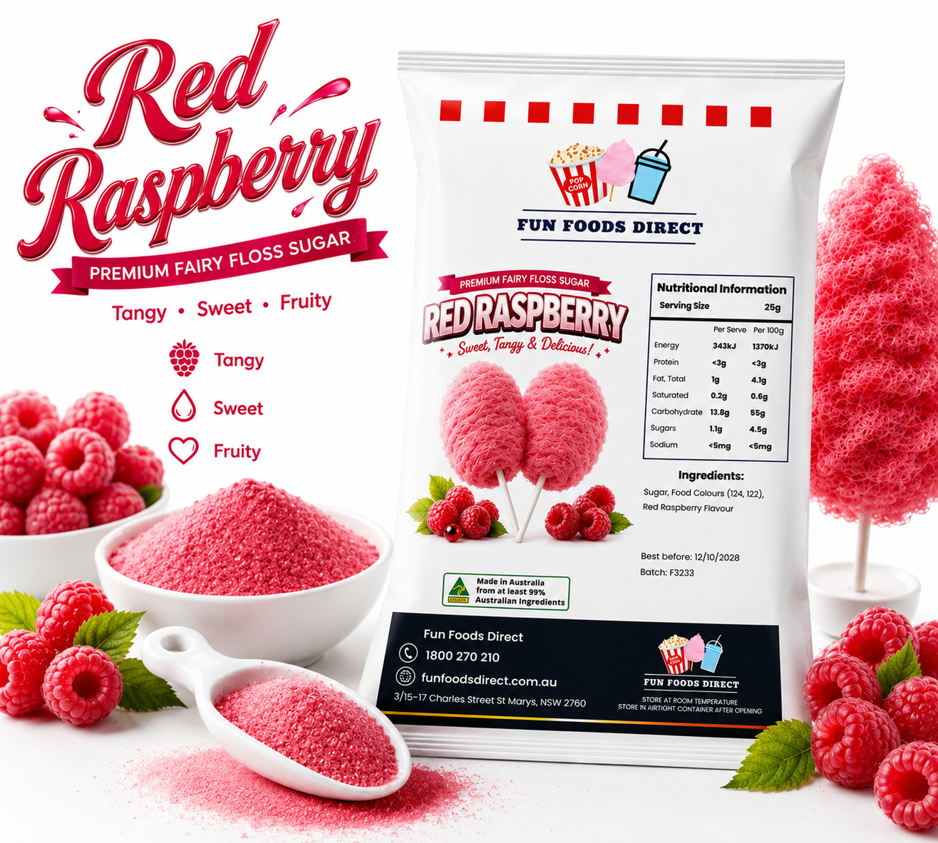 Red Raspberry Premium Fairy Floss Sugar — Fast Direct Packaging