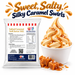 Salted Caramel Soft Serve 1kg bag and soft serve dessert on a white background