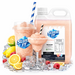 Summer lemonberry slushy syrup in slushy machine and drink glasses, featuring lemon and berry flavors, refreshing treat.