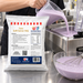 Taro Soft Serve 1kg bag beside mix being poured into a soft serve machine