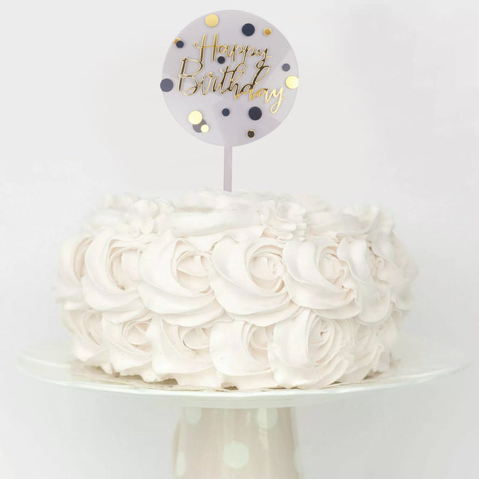 Round Transparent Dotted Happy Birthday Cake Topper