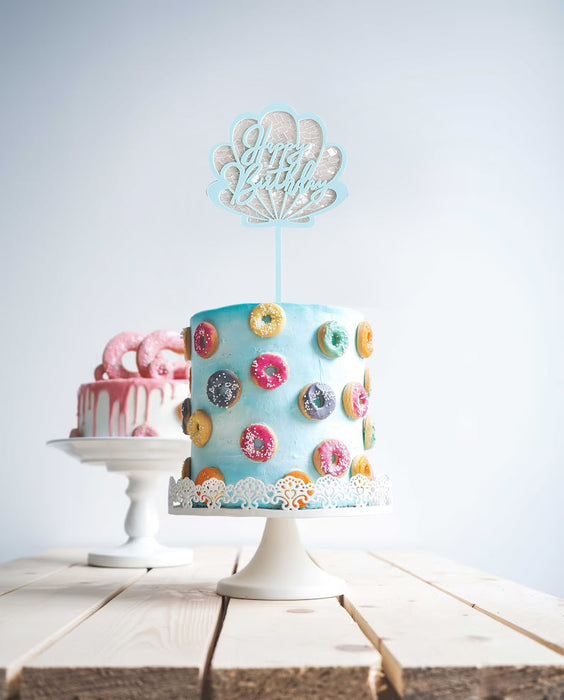 Seashell Light Blue Happy Birthday Cake Topper