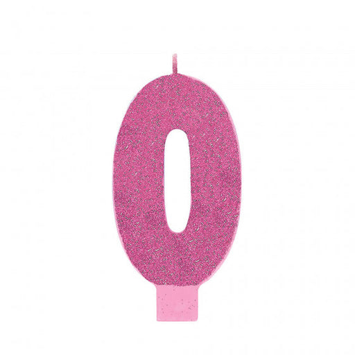 CANDLE LARGE NUMERAL GLITTER #0 PINK