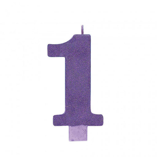 CANDLE LARGE NUMERAL GLITTER #1 PURPLE