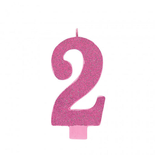 CANDLE LARGE NUMERAL GLITTER #2 PINK