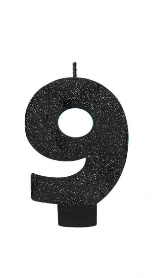 CANDLE NUMERAL GLITTER BLACK #9
