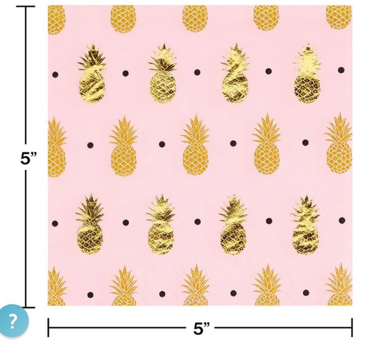 Beverage Napkin Foil Stamped Pineapple Tropical