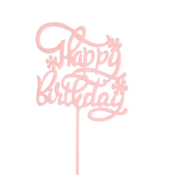 Pink Happy Birthday Cake Topper with Lilac Flower Design