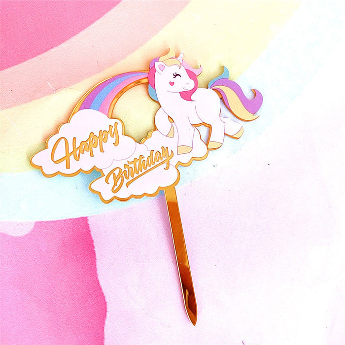 Rainbow Unicorn Happy Birthday Cake Topper