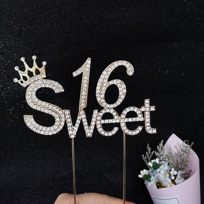 Rhinestone Sweet 16 Gold Cake Topper