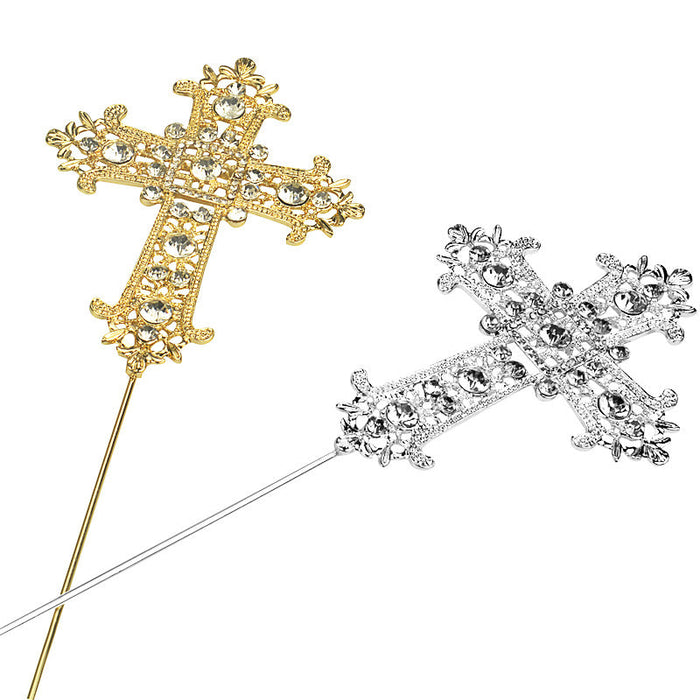 Silver Cross Rhinestone Crystal Cake Topper