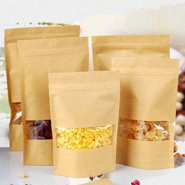 Kraft-Paper-Bag-Zip-Lock-Bag-with-Window-Gift-Bag-Tea-Packaging-Food-Stand-Up-Pouches