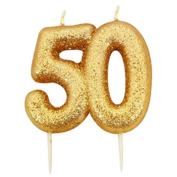 Number 50 Glitter Candle