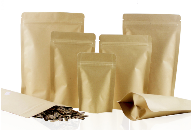 Resealable Kraft Paper Bag Pouch No Window Clear Inside