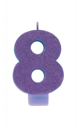 #8 Glitter Purple Birthday Candle