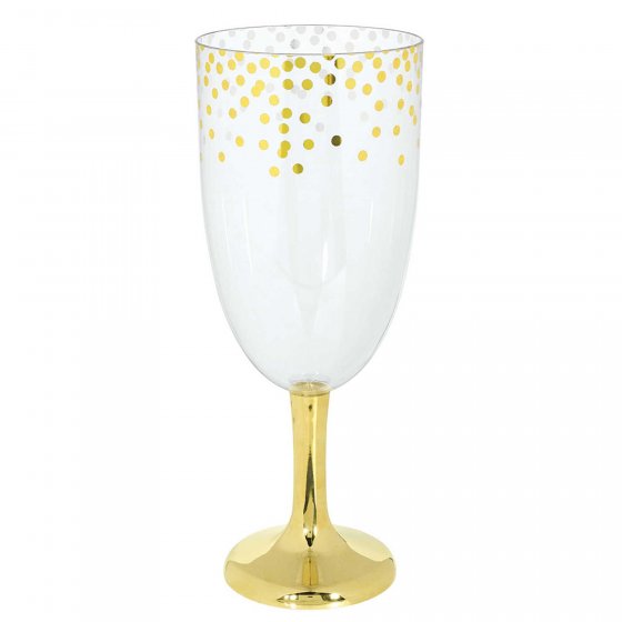 Jumbo Clear Plastic Wine Glass & Gold Stem & Confetti Design